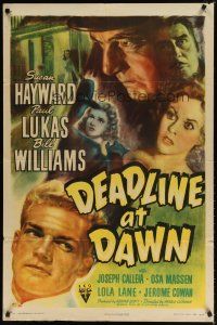 8f151 DEADLINE AT DAWN style A 1sh '46 cool artwork of Susan Hayward, Paul Lukas & Bill Williams!