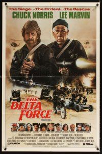 8f165 DELTA FORCE 1sh '86 cool art of Chuck Norris & Lee Marvin firing guns by S. Watts!