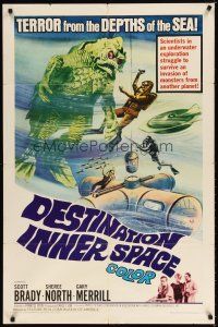 8f168 DESTINATION INNER SPACE 1sh '66 terror from the depths of the sea, cool monster image!