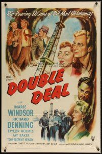 8f186 DOUBLE DEAL style A 1sh '51 Marie Windsor, Richard Denning, cool spewing oil rig artwork!