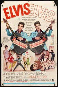 8f188 DOUBLE TROUBLE 1sh '67 cool mirror image of rockin' Elvis Presley playing guitar!