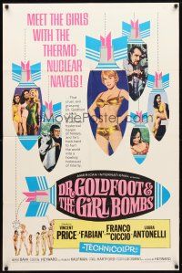 8f191 DR. GOLDFOOT & THE GIRL BOMBS 1sh '66 Mario Bava, Vincent Price & sexy half-dressed babes!