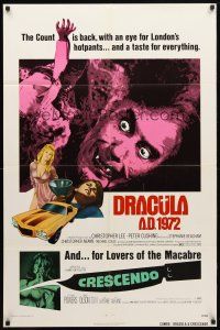 8f194 DRACULA A.D. 1972/CRESCENDO 1sh '72 Hammer horror double-bill, vampires & gore!