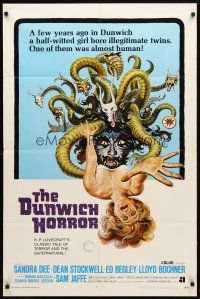 8f202 DUNWICH HORROR int'l 1sh '70 AIP, wild horror art of multi-headed monster attacking woman!