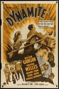 8f203 DYNAMITE 1sh '49 explosive romantic artwork of William Gargan & Virginia Welles!