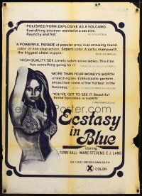 8f214 ECSTASY IN BLUE 1sh '76 Terri Hall, Annie Sprinkle, C.J. Laing, sex!