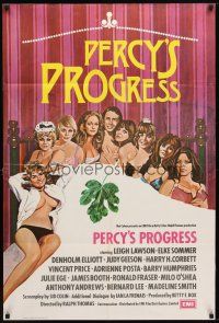 8f762 PERCY'S PROGRESS English 1sh '74 art of Leigh Lawson in bed with lots of sexy women!