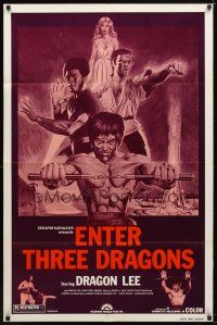 8f229 DRAGON ON FIRE 1sh R80s Dragon Lee & Bolo Yeung kung-fu action, Enter Three Dragons!