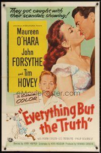 8f235 EVERYTHING BUT THE TRUTH 1sh '56 sexy Maureen O'Hara got caught with her scandals showing!