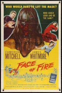 8f244 FACE OF FIRE 1sh '59 Albert Band, wild horror art, would you dare lift the mask?