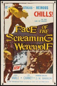 8f245 FACE OF THE SCREAMING WEREWOLF 1sh '64 Lon Chaney Jr. stalks in the lab of death!