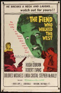 8f265 FIEND WHO WALKED THE WEST 1sh '58 don't turn your back on the killer with the baby face!