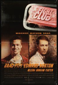8f266 FIGHT CLUB style A advance DS 1sh '99 portraits of Edward Norton and Brad Pitt & bar of soap!