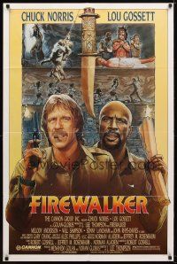 8f275 FIREWALKER 1sh '86 J.D. artwork of explorers Chuck Norris & Lou Gossett!