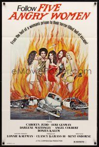 8f282 FIVE ANGRY WOMEN 1sh '74 Carolyn Judd, Teri Guzman, fiery art of sexy women!