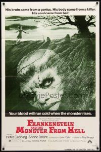 8f304 FRANKENSTEIN & THE MONSTER FROM HELL 1sh '74 Hammer, your blood will run cold when he rises!