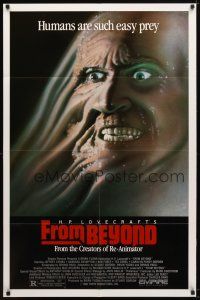 8f312 FROM BEYOND 1sh '86 H.P. Lovecraft, wild sci-fi horror image, humans are such easy prey!