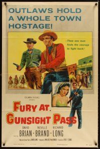 8f319 FURY AT GUNSIGHT PASS style B 1sh '56 outlaws hold a whole town hostage but 1 man fights back