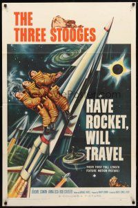 8f409 HAVE ROCKET WILL TRAVEL 1sh '59 wonderful sci-fi art of The Three Stooges in space!