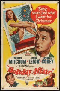8f440 HOLIDAY AFFAIR style A 1sh '49 sexy Janet Leigh is what Robert Mitchum wants for Christmas!