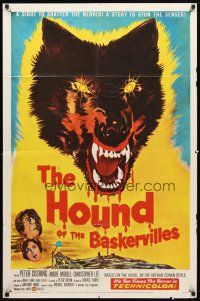8f460 HOUND OF THE BASKERVILLES 1sh '59 Peter Cushing, great blood-dripping dog artwork!