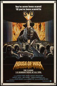 8f464 HOUSE OF WAX 1sh R81 cool Larry Salk 3-D horror artwork of man holding burning candle!