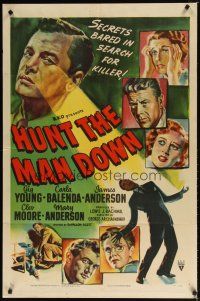 8f471 HUNT THE MAN DOWN style A 1sh '51 cool film noir art, secrets bared in search for killer!