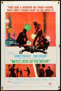 8f481 IN THE HEAT OF THE NIGHT 1sh '67 Sidney Poitier, Rod Steiger, Warren Oates, cool crime art!