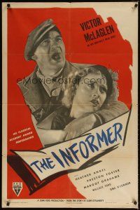 8f487 INFORMER 1sh R47 John Ford, great close up of angry Victor McLaglen & Heather Angel!