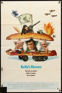 8f516 KELLY'S HEROES style B 1sh '70 Clint Eastwood, Savalas, Rickles, & Sutherland in a sandwich!
