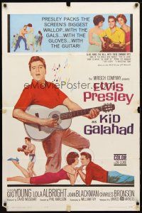 8f519 KID GALAHAD 1sh '62 art of Elvis Presley singing with guitar, boxing & romancing!