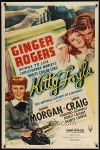 8f525 KITTY FOYLE style A 1sh '40 great romantic close up of Ginger Rogers & Dennis Morgan!
