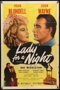8f534 LADY FOR A NIGHT 1sh R50 close-ups of John Wayne & Joan Blondell!