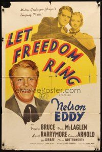 8f545 LET FREEDOM RING style D 1sh '39 art of smiling Nelson Eddy & pretty Virginia Bruce!