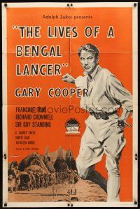 8f556 LIVES OF A BENGAL LANCER 1sh R58 great full-length artwork of Gary Cooper with gun!