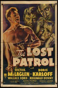 8f566 LOST PATROL style A 1sh R49 artwork of Boris Karloff, Victor McLaglen, Wallace Ford!