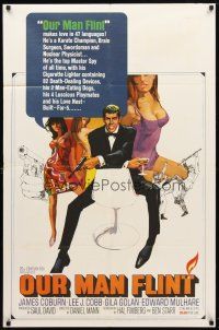 8f745 OUR MAN FLINT 1sh '66 Bob Peak art of James Coburn, sexy James Bond spy spoof!