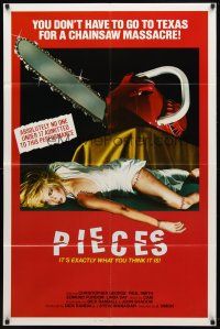 8f766 PIECES 1sh '83 chainsaw horror NOT in Texas, wild sexy slasher art!