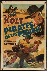 8f770 PIRATES OF THE PRAIRIE style A 1sh '42 cool artwork of fighting cowboy Tim Holt!