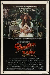 8f789 PRETTY BABY 1sh '78 directed by Louis Malle, young Brooke Shields sitting with doll!