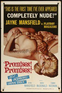 8f798 PROMISES PROMISES 1sh '63 sexy image of Jayne Mansfield laying nude in bed!