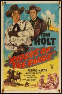 8f827 RIDERS OF THE RANGE style A 1sh '49 cowboy Tim Holt who saves a girl from rustler's revenge!
