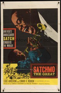 8f840 SATCHMO THE GREAT 1sh '57 wonderful image of Louis Armstrong playing his trumpet & singing!