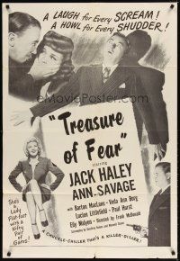 8f843 SCARED STIFF 1sh R50s great close up image of terrified Jack Haley & Ann Savage silenced!