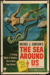 8f845 SEA AROUND US style A 1sh '53 really cool images of scuba divers and undersea creatures!