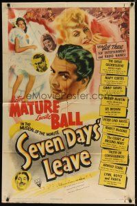 8f853 SEVEN DAYS' LEAVE style A 1sh '42 art of Lucille Ball, Victor Mature & radio entertainers!