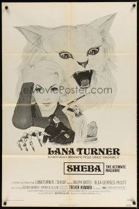 8f866 SHEBA 1sh '74 Persecution, cool artwork of Lana Turner & giant angry cat!