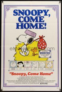 8f883 SNOOPY COME HOME 1sh '72 Peanuts, Charlie Brown, great image of Snoopy & Woodstock!