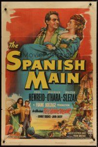 8f887 SPANISH MAIN style A 1sh '45 Maureen O'Hara, Paul Henreid, Walter Slezak, first color RKO!