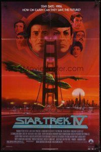 8f894 STAR TREK IV 1sh '86 cool art of Leonard Nimoy & William Shatner by Bob Peak!